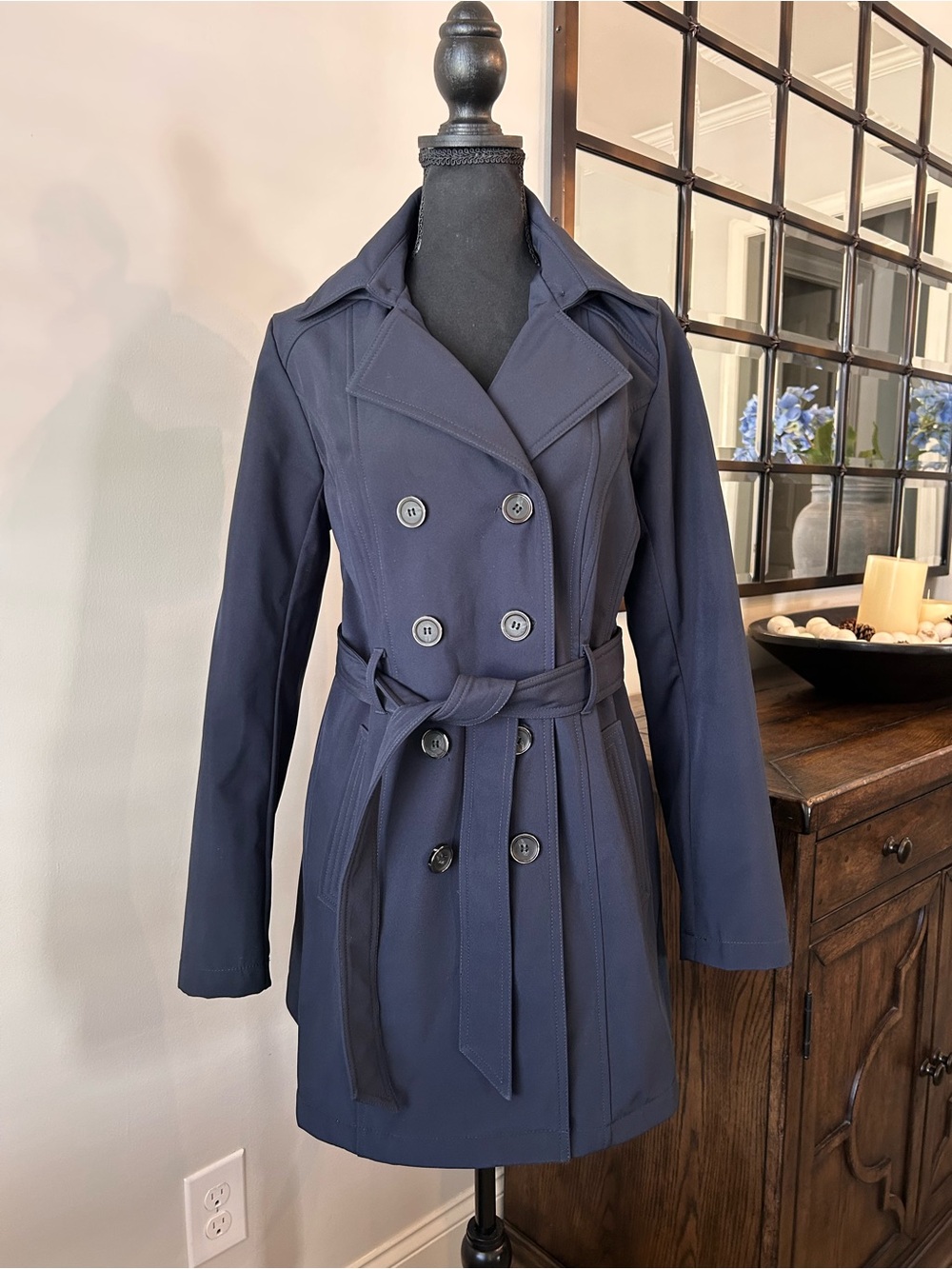Sebby Collection Women's Belted Double Breasted Soft Shell Trench Coat